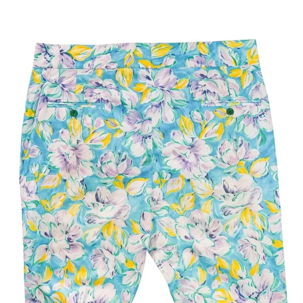 Mens Gurkha Pants 38 Blue Purple Yellow Floral Straight Fit Flat Front Trousers